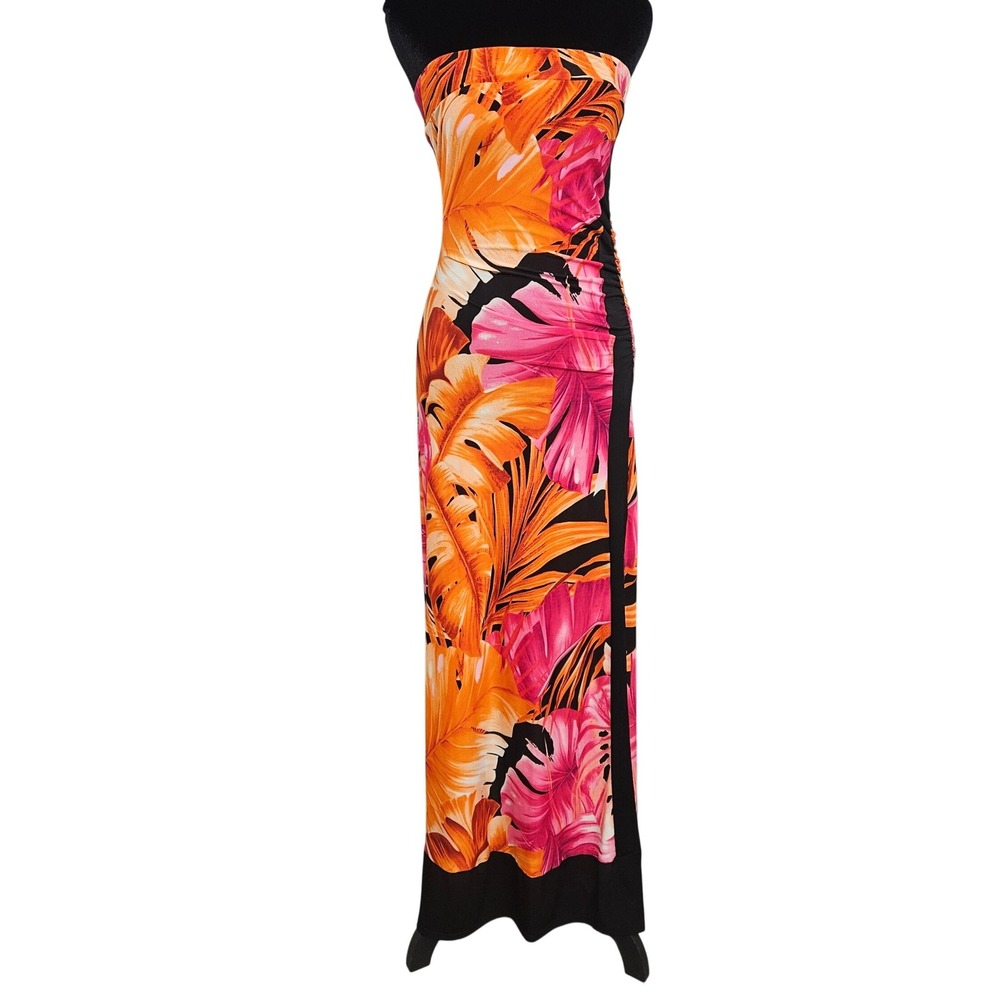 Venus Womens Tropical Palm Leaf Strapless Maxi Dress Orange Pink XS Y58013